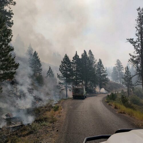 Fire crews working within the Falls fire in eastern Oregon.