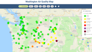 Map showing air quality levels in Washington state