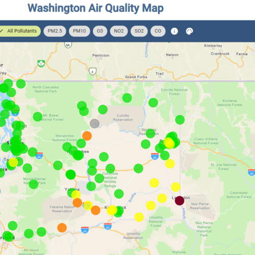 Map showing air quality levels in Washington state