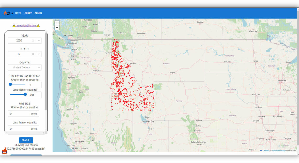 Boise State University's interactive wildfires visualization map.