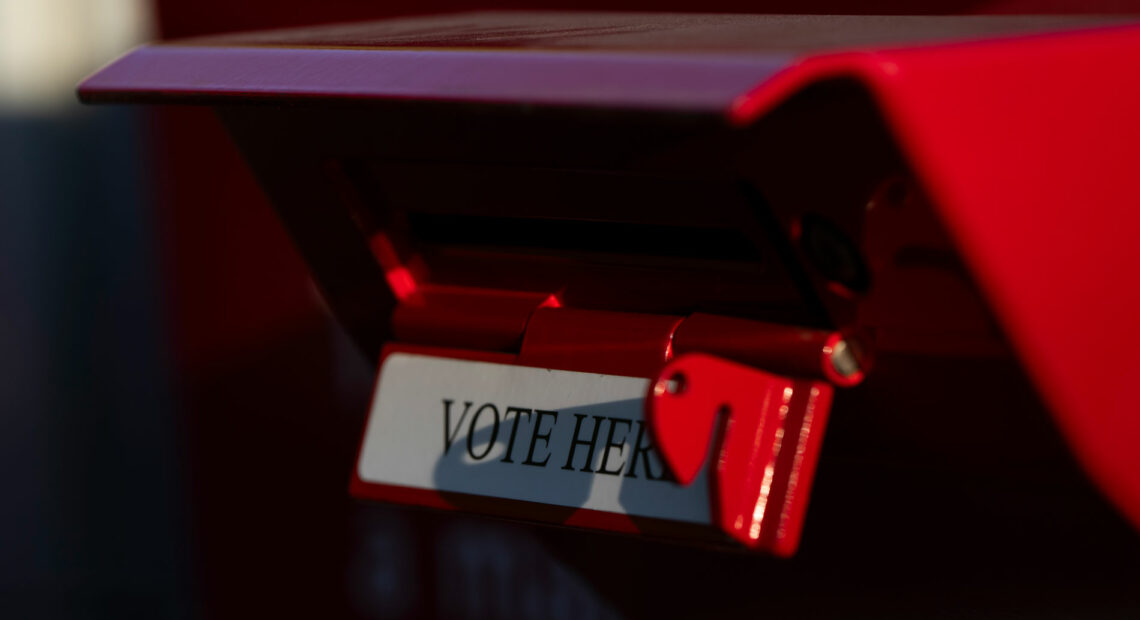 A ballot drop box is seen during voting in the Washington primary on Tuesday, Aug. 6, 2024, in Vancouver, Wash. (Credit: AP Photo/Jenny Kane)