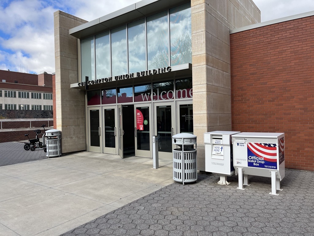 Ballot boxes outside the Compton Union Building at Washington State University in Pullman, Washington. 