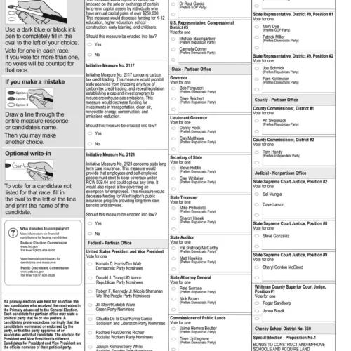 A sample Whitman County ballot.