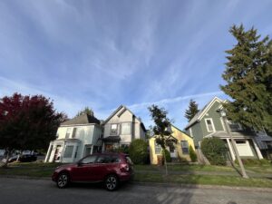 Old homes in a denser neighborhood near Tacoma's busy Sixth Avenue.