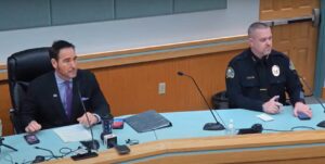 Mike Gonzalez, Sunnyside’s city manager, and Robert Layman, Sunnyside's police chief, during the press conference on January 27, 2025.