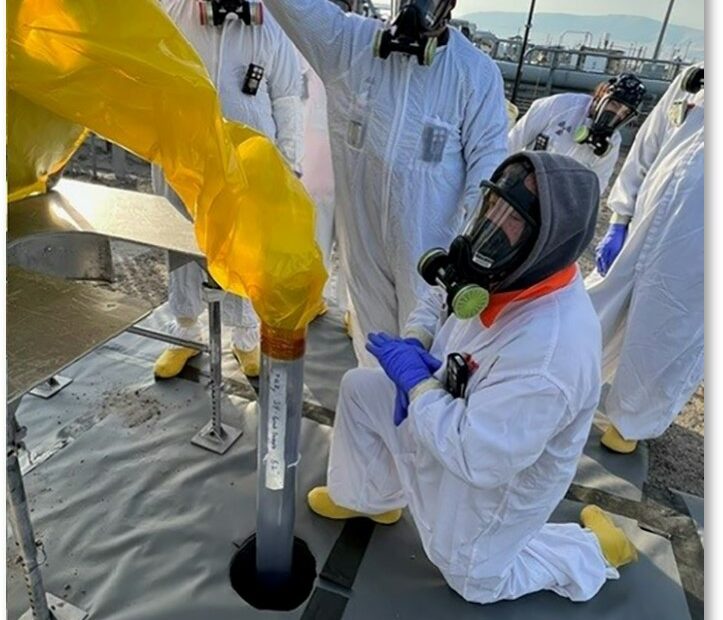 Hanford workers take samples from tank SY-101 in southeast Washington state.