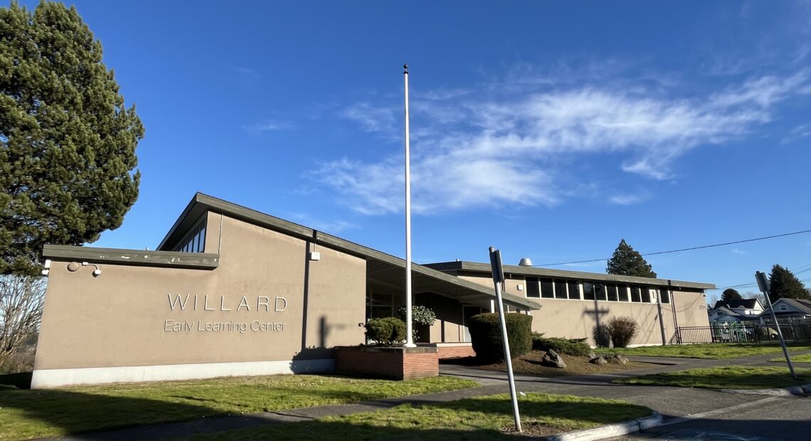 The Pierce County Central Labor Council is looking to buy the old Willard Elementary School in east Tacoma. They want to turn it into a 24-hour childcare facility for laborers. (Credit: Lauren Gallup // NWPB)