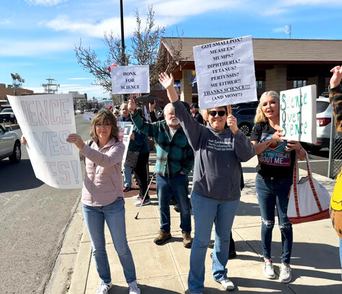 Around 50 people gathered in Yakima to Stand Up for Science. People around the country attended science protests at the same time. (Credit: Courtney Flatt / NWPB)